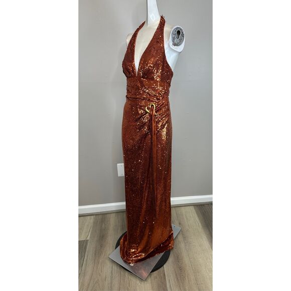 Halston Mio Sequin Halterneck Gown Size US2 $595 - Picture 7 of 12